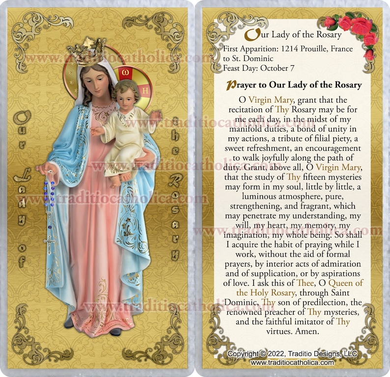Our Lady of the Rosary France Laminated Catholic Holy Cards. - Etsy