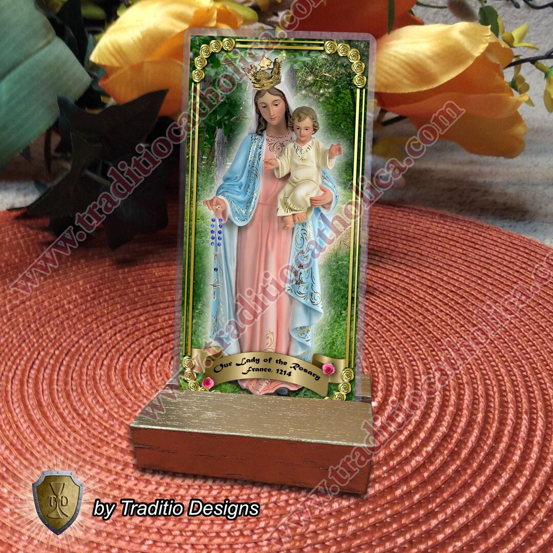 Our Lady of the Rosary, France Laminated Catholic Holy Cards. Statue of ...