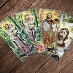 Saint Joseph gelamineerde katholieke heilige gebedskaarten. Geweldige Saints-collectie. Standbeeldkunst Sint-Jozef