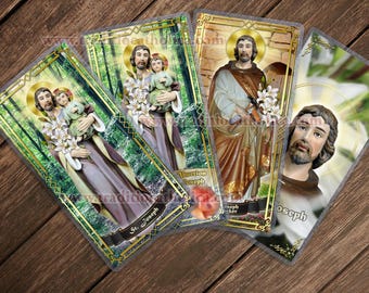 Saint Joseph laminated Catholic Holy Prayer Cards. Great Saints collection. Saint Joseph Statue Art
