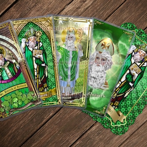 Saint St Patrick of Ireland Stained Glass and statue art laminated Holy Prayer cards. Irish Saint.