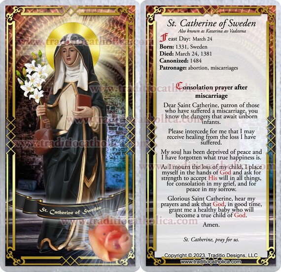 Saint Catherine of Sweden Stained Glass and Statue Art Laminated