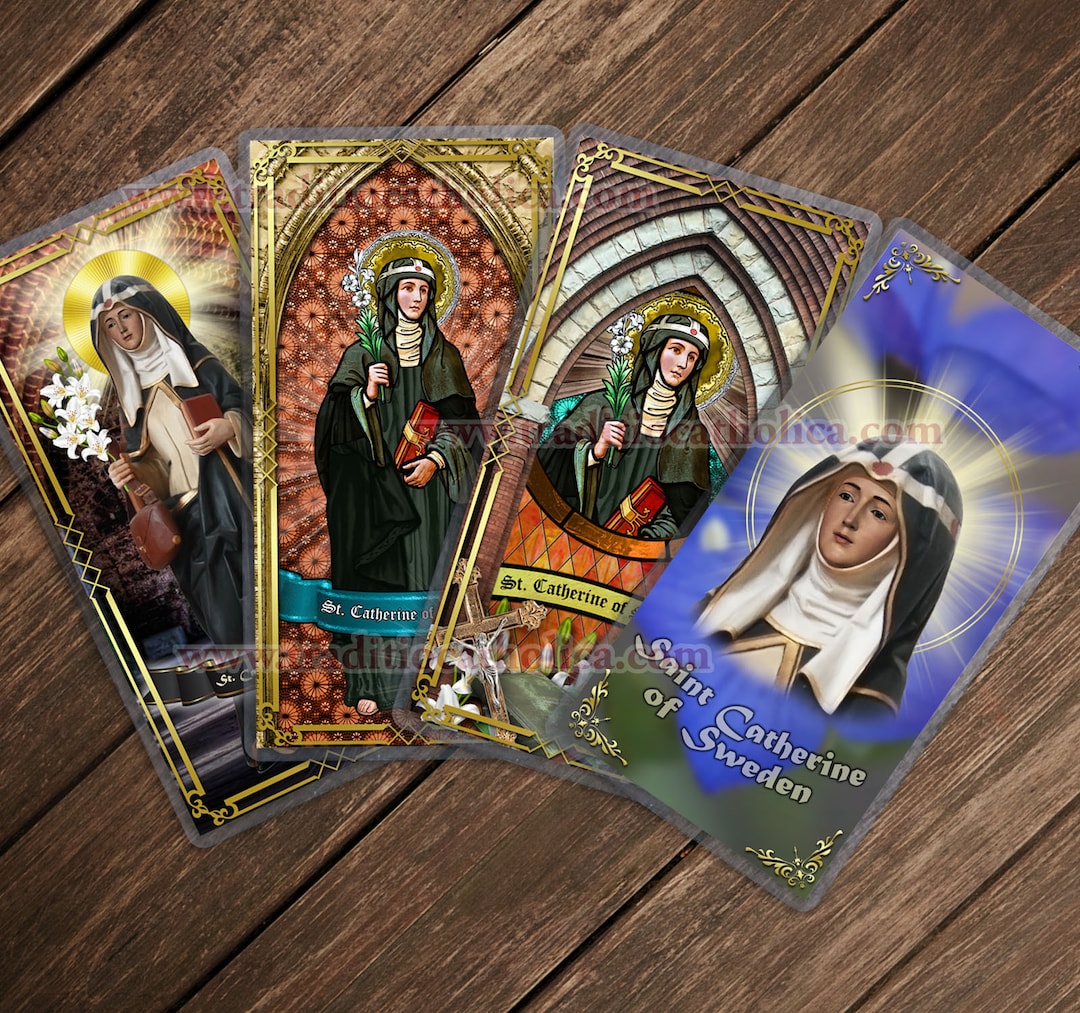 Sainte-Catherine  ポストカード ボネ ボンネット Saint Catherine of Sweden Stained Glass and Statue Art Laminated