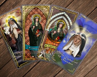 Saint Catherine of Sweden Stained Glass and Statue Art Laminated