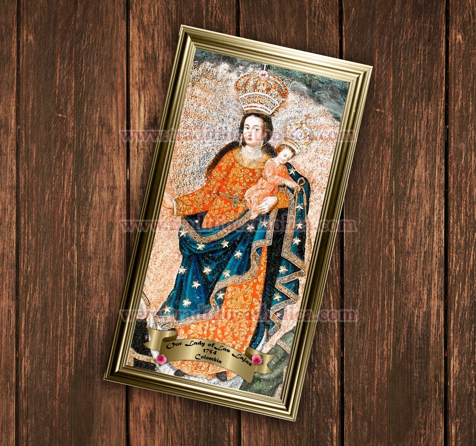 Our Lady of Las Lajas Handcrafted Framed Prints. 7x14 Size. Our