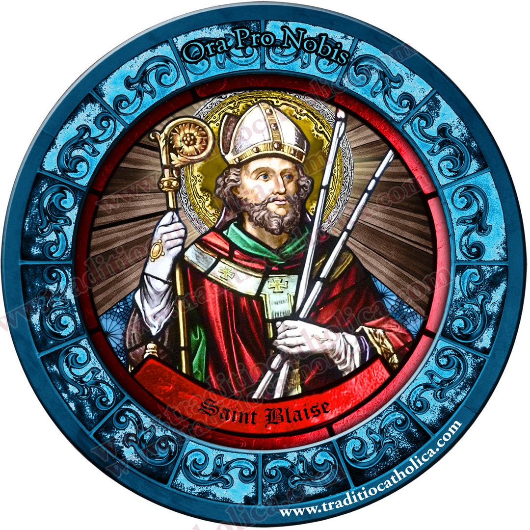 Saint Blaise, Patron of Throat Problems Stained Glass Round 4 Inch Refrigerator St