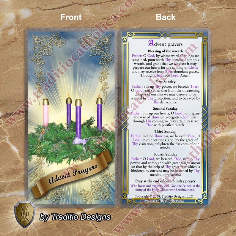 Advent Wreath traditional Catholic holy prayer card. Heaven Collection. 5mil thickness Standalone card