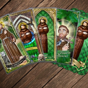 Saint St Francis of Assisi,Italy laminated Catholic Holy Prayer Card. Patron of animals. Saint St Francis Statue art.