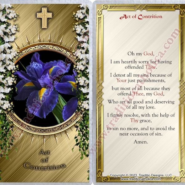 Act of Contrition laminated Catholic Holy Prayer cards. Act of Contrition Catholic prayer.