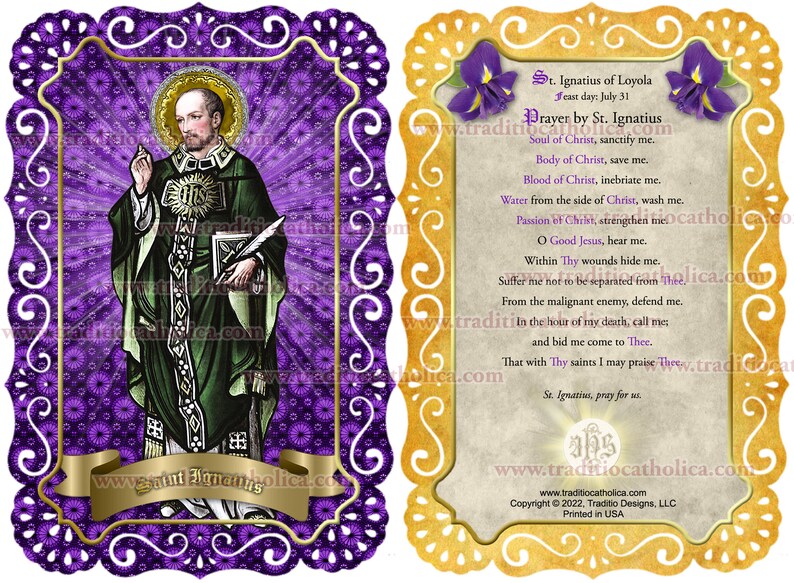 St. Ignatius of Loyola Stained Glass Laminated Holy Prayer Cards ...