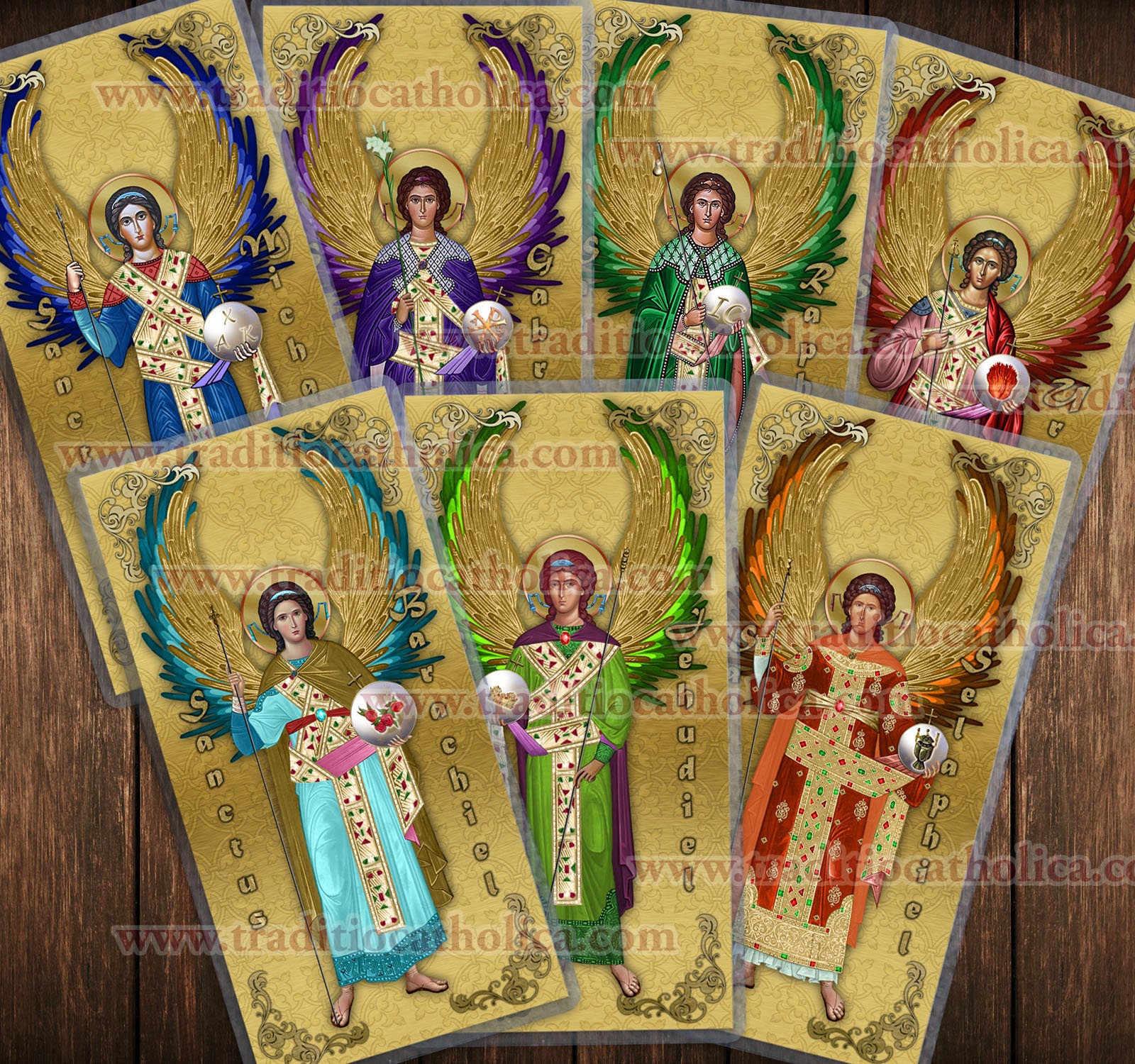 Religious Icon Card Archangels in Eastern Orthodox Icon Style Holy Prayer Card Set. Uriel ...