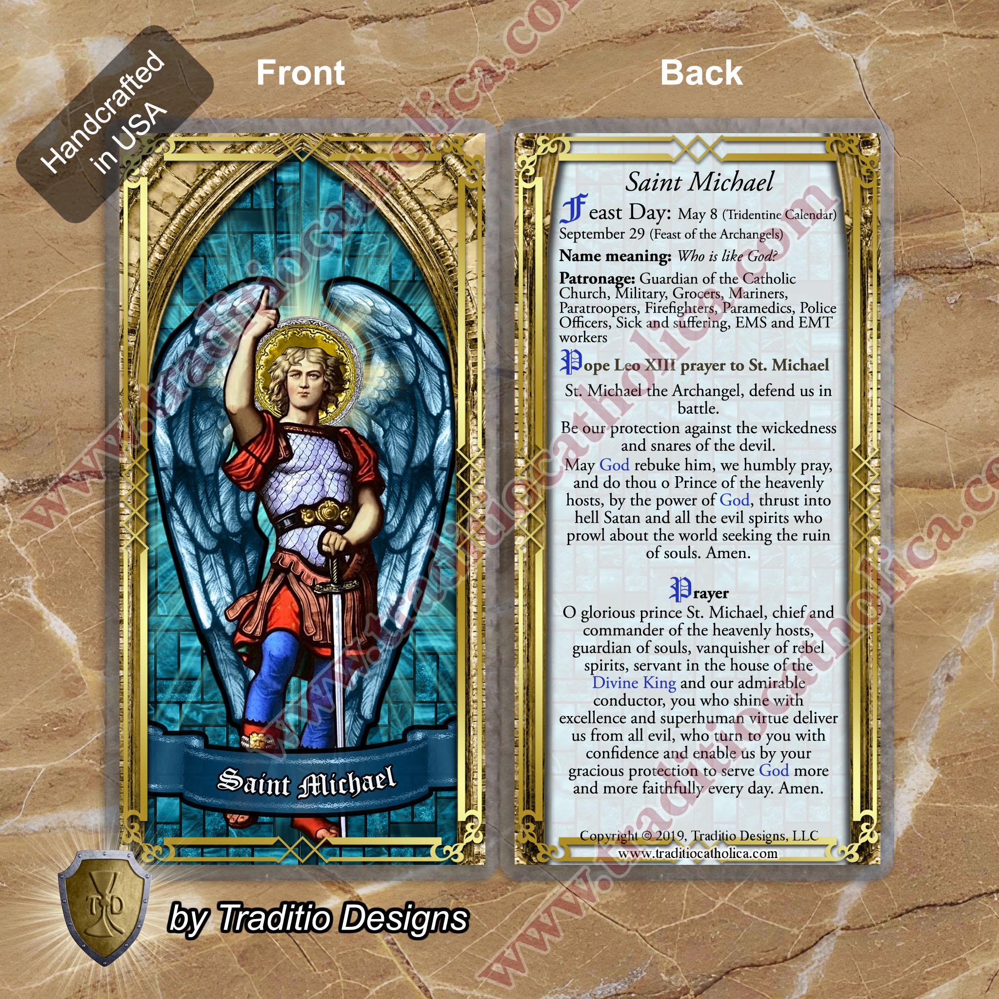St. Saint Michael Archangel Laminated Holy Prayer Cards. Stained Glass ...