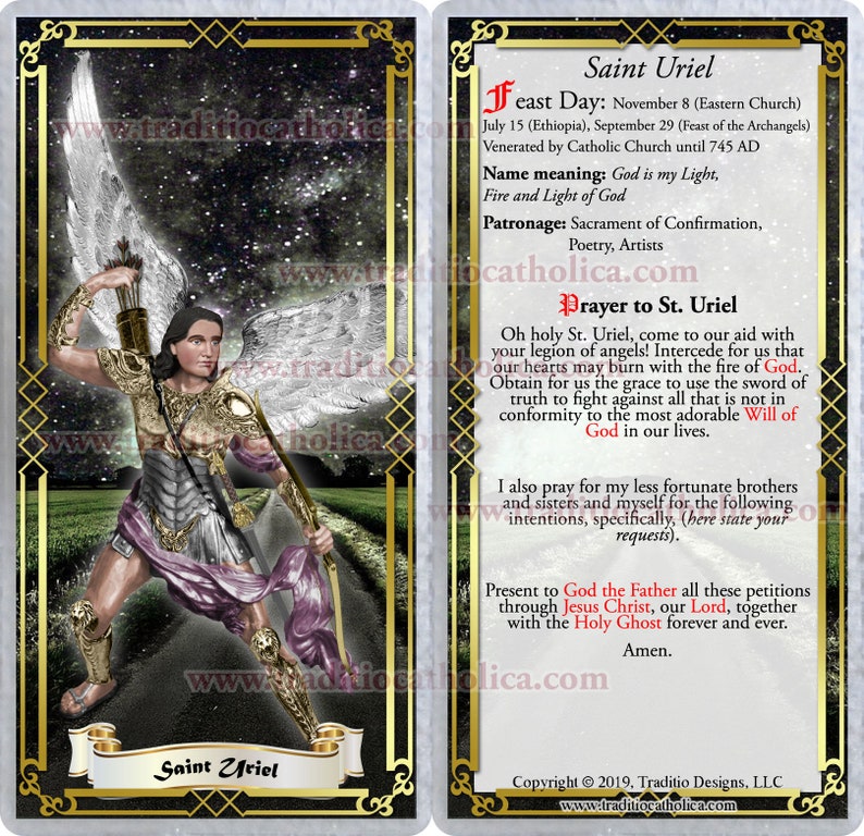 St. Saint Uriel Archangel laminated Holy Prayer cards. Stained Etsy