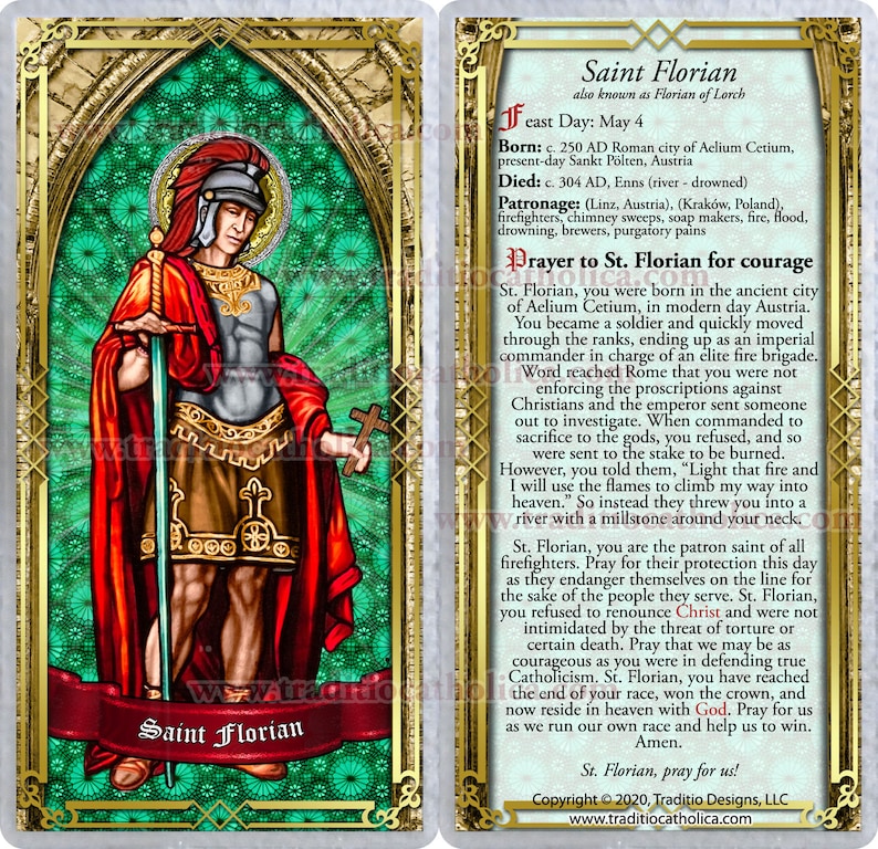 Saint Florian Laminated Holy Prayer Cards. Patron Saint of Etsy