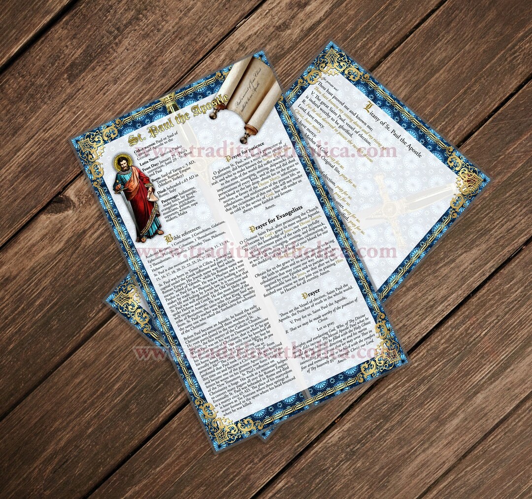 heilige paulus der apostel andacht große laminierte glasmalerei heilige  gebetskarte. devotional art. litanei von st. paul - etsy.de