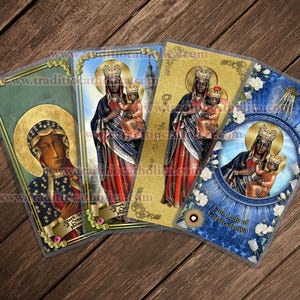 Our Lady of Czestochowa Poland, Black Madonna laminated Prayer cards. Our Lady of Czestochowa Statue Art.
