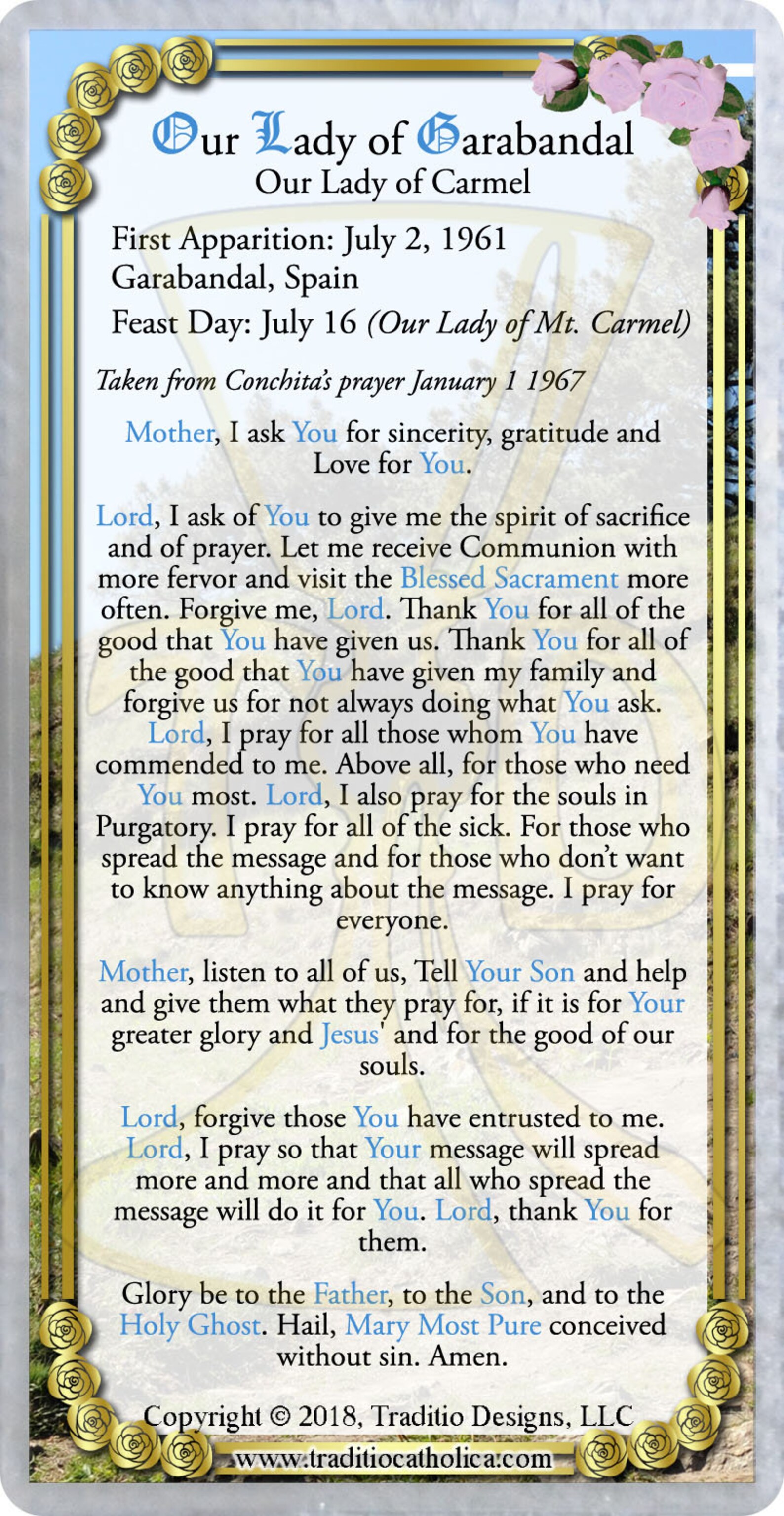Our Lady of Garabandal Spain laminated Holy Prayer card. Etsy