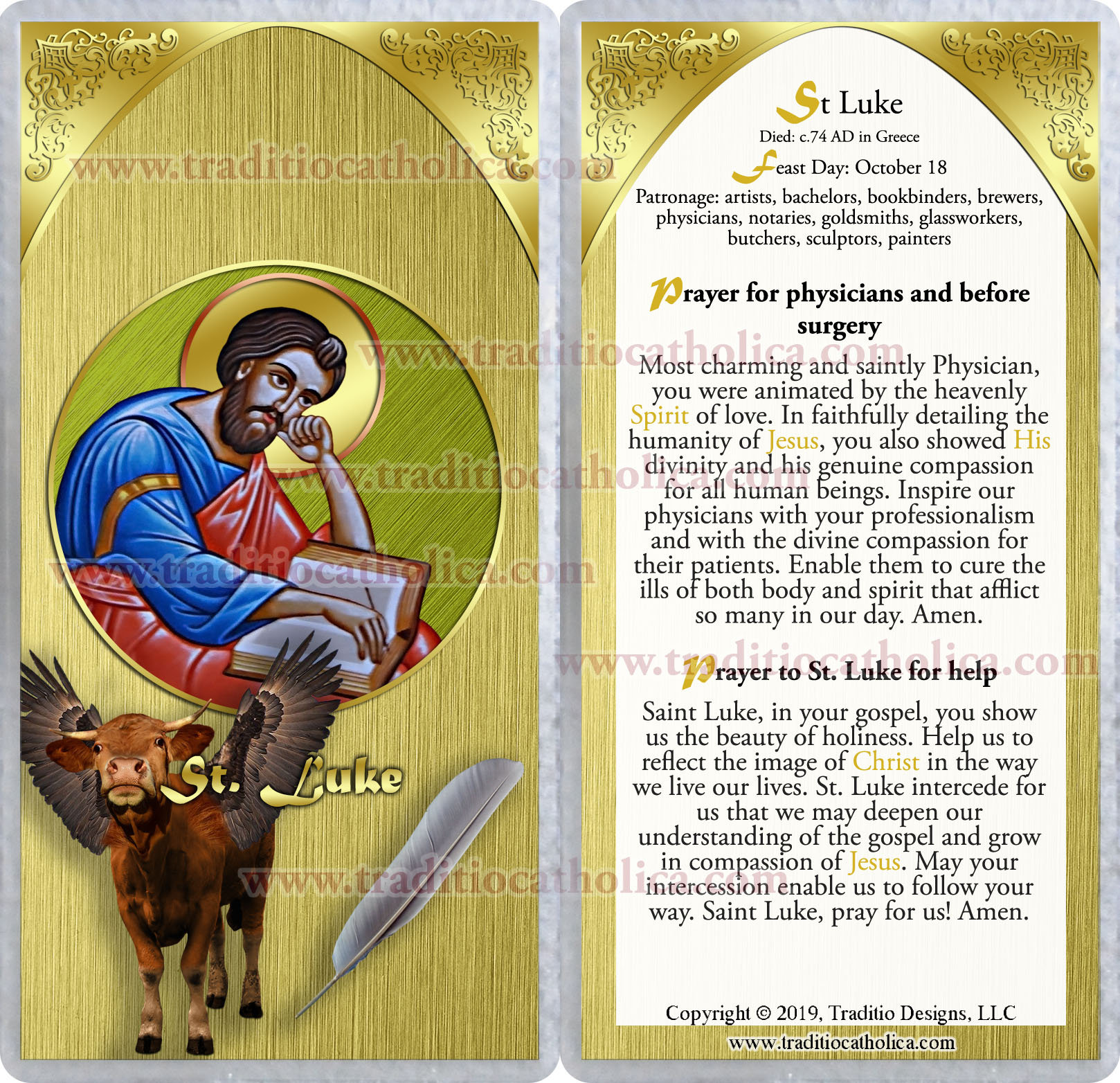 Saint Luke the Evangelist Catholic Holy Prayer Cards. St. Luke Etsy
