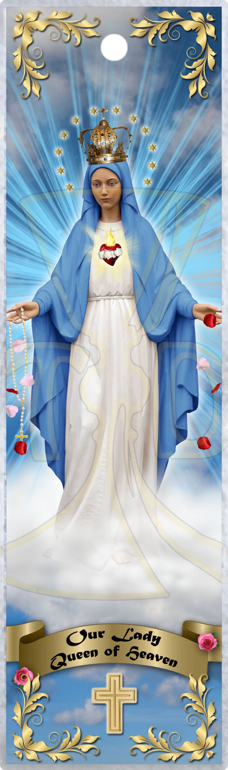 Our Lady Queen of Heaven Laminated Bible Scripture Bookmark. Statue of ...