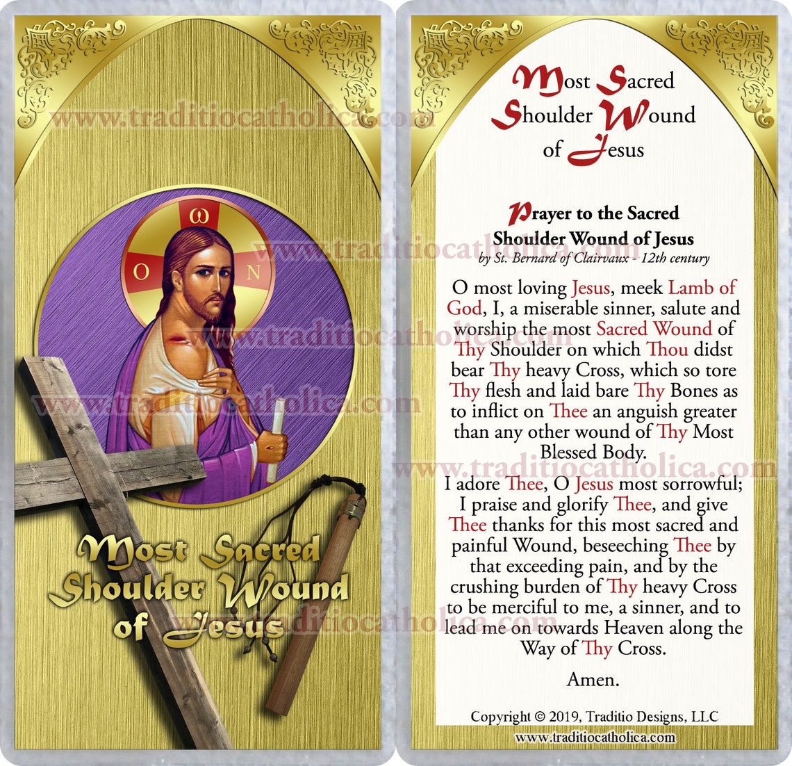 Sacred Shoulder Wound of Jesus Catholic Holy Prayer Card. Etsy