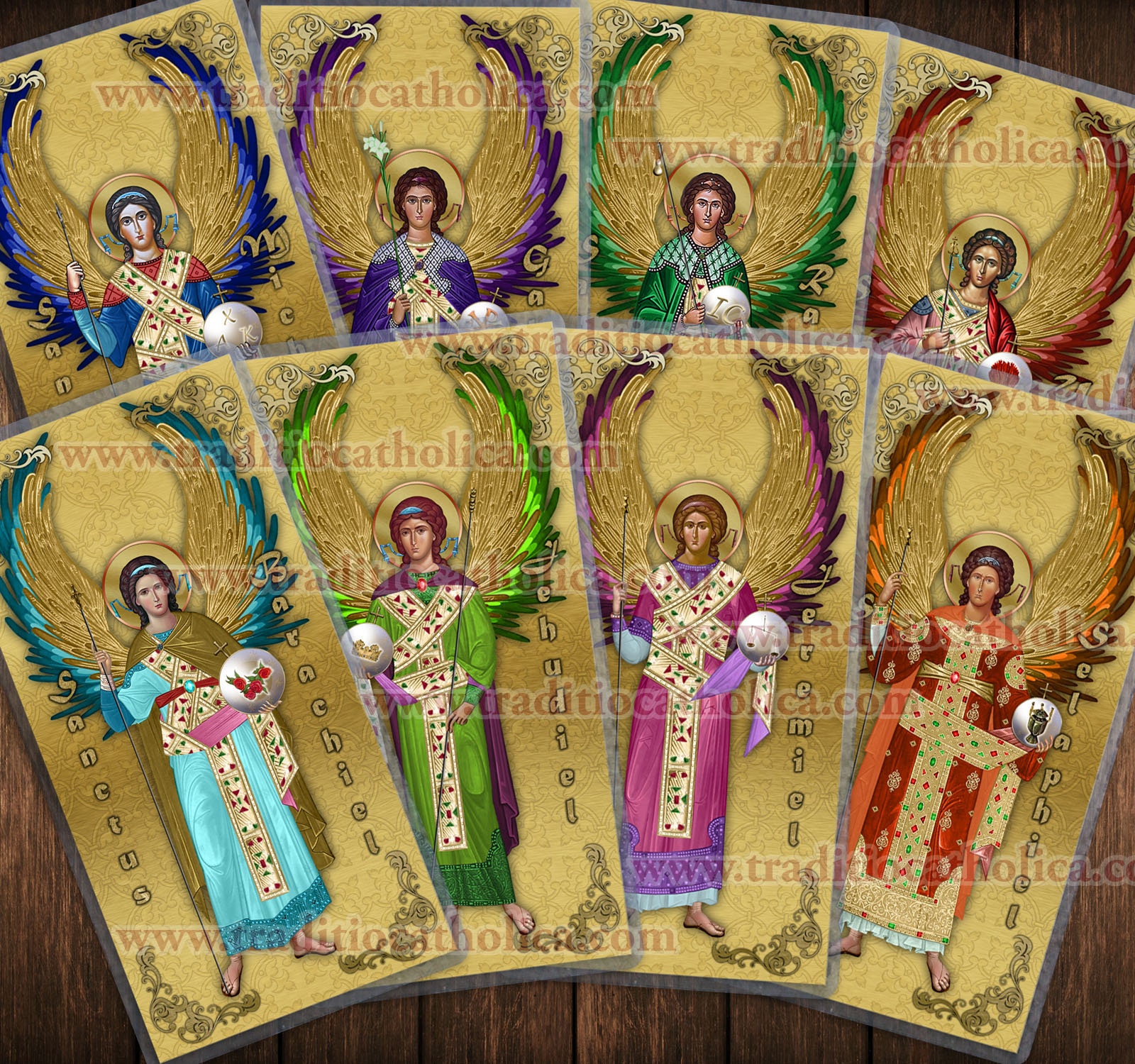 Religious Icon Card Archangels in Eastern Orthodox Icon Style Holy Prayer Card Set. Uriel ...
