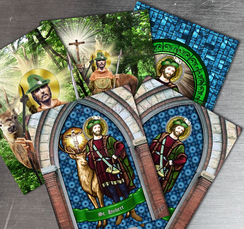 Saint St Hubert patron of hunters Statue and stained glass Etsy