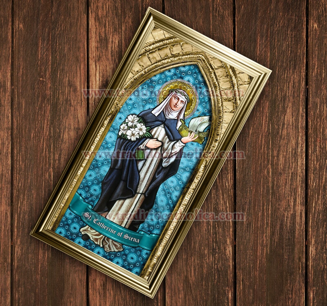Saint Catherine of Siena Stained Glass Handcrafted Framed Print. 7x14 ...