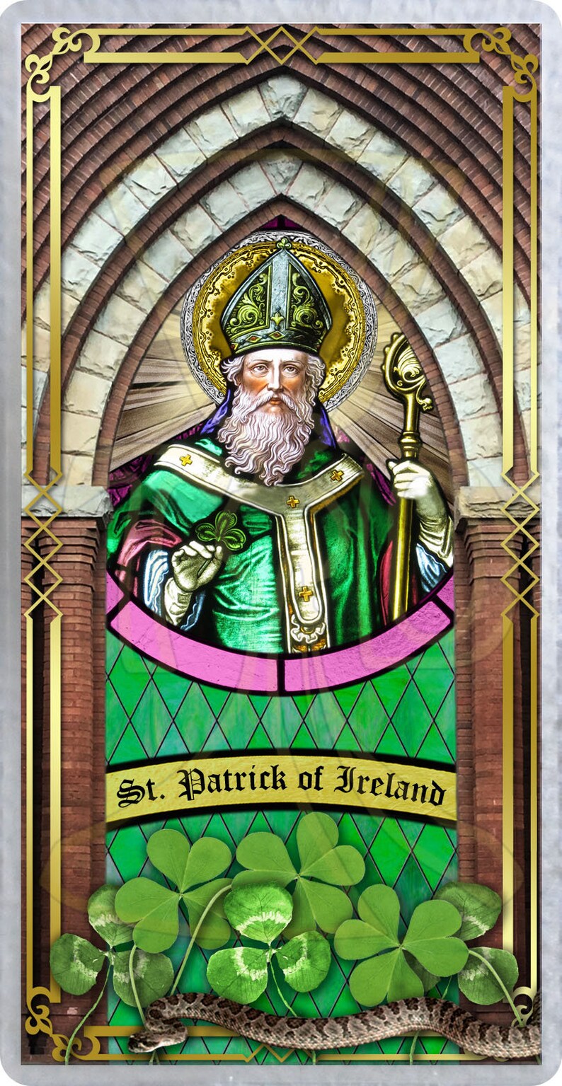 Saint St Patrick of Ireland Stained Glass and statue art Etsy