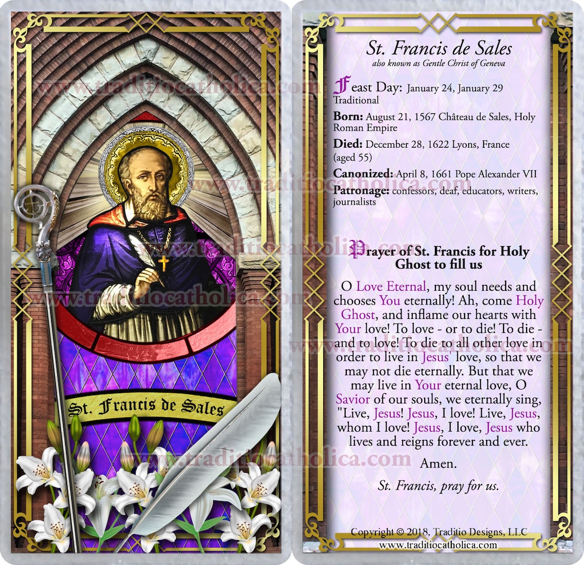 Saint Francis de Sales France laminated Holy Prayer cards. | Etsy
