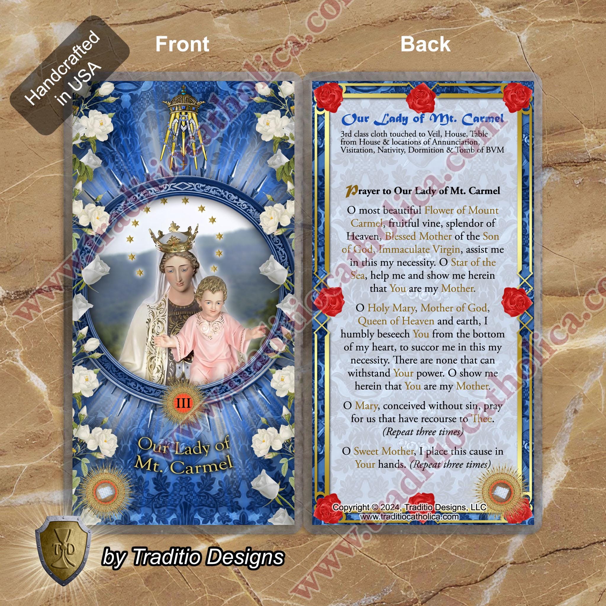 Our Lady of Mt Mount Carmel Laminated Catholic Holy Cards. Our Lady of ...