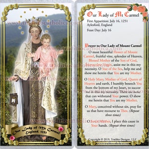 Our Lady of Mt Mount Carmel Laminated Catholic Holy Cards. Our Lady of ...