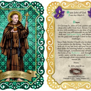 Saint John of God Stained Glass Laminated and Lace Catholic Holy Prayer ...
