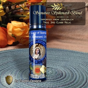 Our Lady of Sorrows Relic Anointing Oil | Touched to 9 Blessed Mother Relics | Oil or Card Set