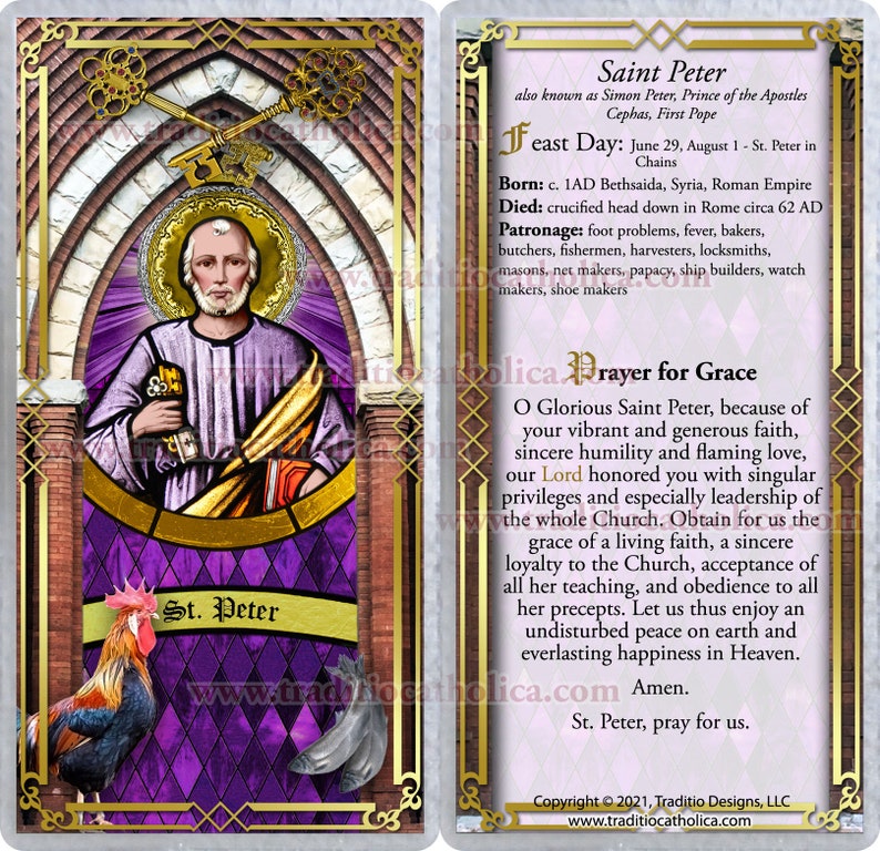 Saint Peter the Apostle Catholic Holy Prayer Cards. St. Peter Stained ...