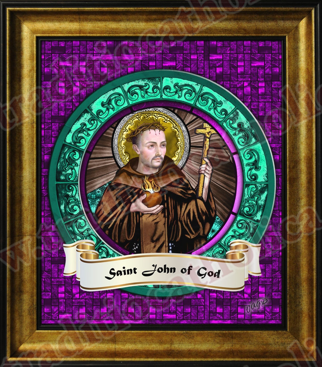 Saint John of God Stained Glass Round Design Handcrafted Framed Prints ...