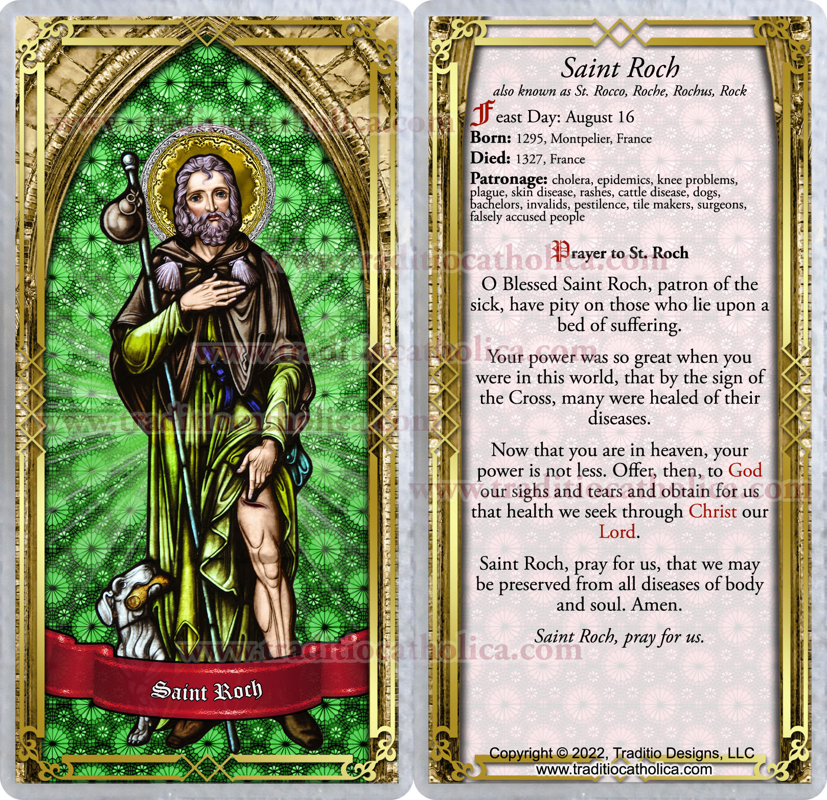 Saint St Roch rocco Patron Saint of Pandemics and Knee Etsy