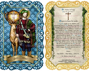 St. Hubert Patron Saint of Hunters Laminate Holy Card - Little Flower