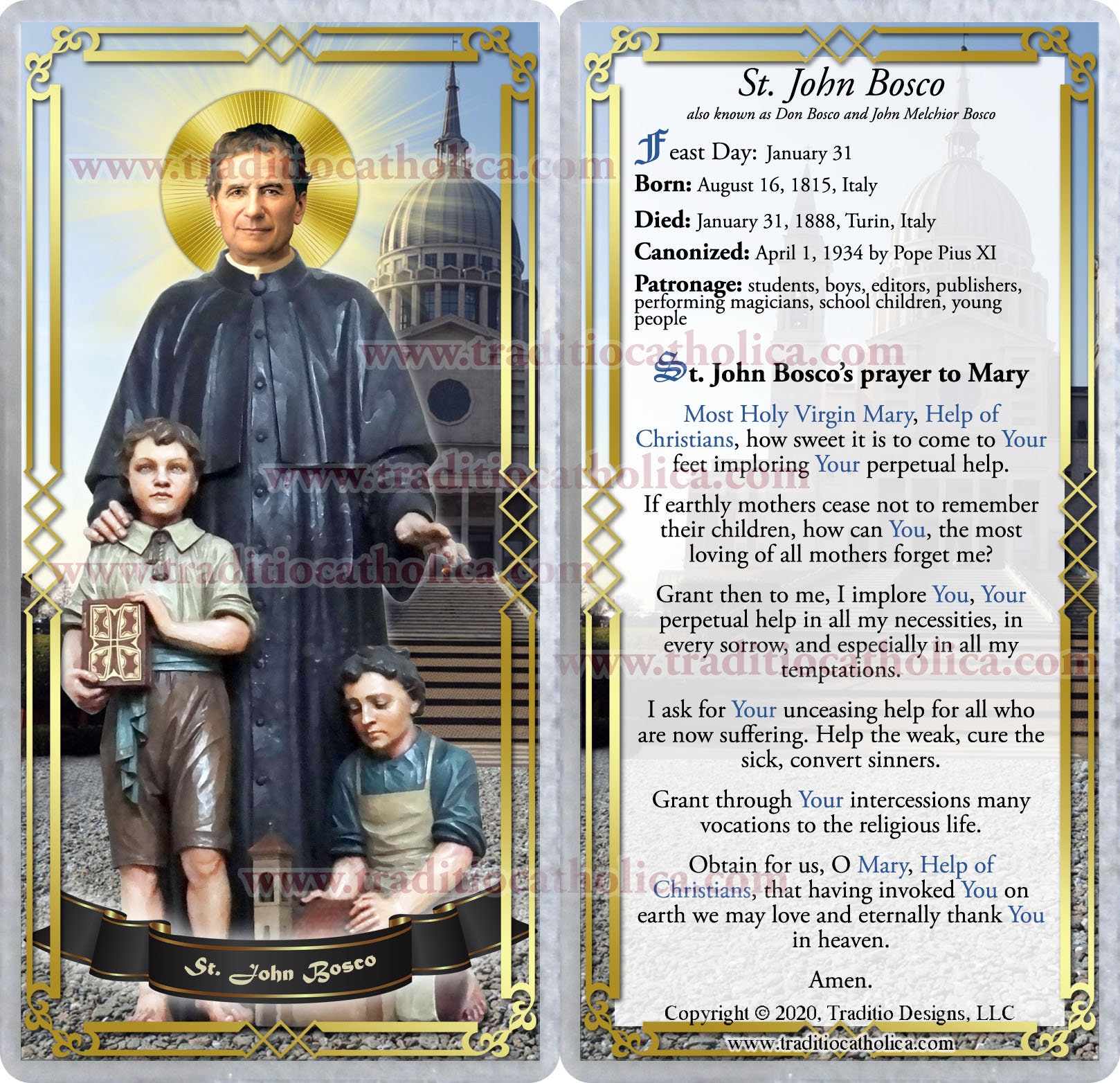Saint John Bosco Patron of Boys and Students Laminated Holy Etsy