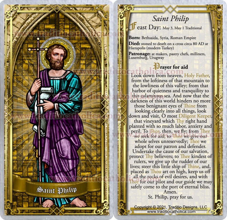Saint Philip the Apostle Catholic Holy Prayer Cards. St. Philip Stained ...