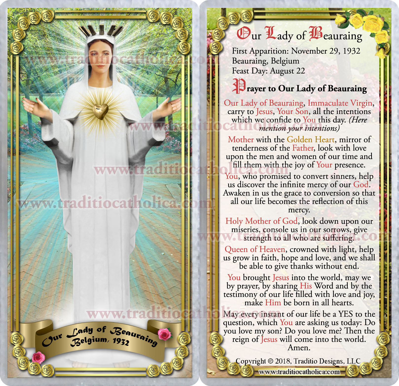 Our Lady of Beauraing Belgium laminated Catholic Holy Prayer | Etsy