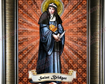 Saint Bridget of Sweden framed prints with silver or gold frame. St. Bridget of Sweden 5x7 size picture.