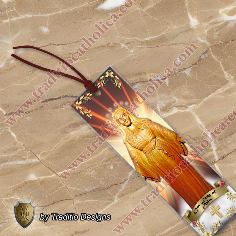 Our Lady of Akita, Japan Laminated Bible Scripture Bookmark. Statue of ...