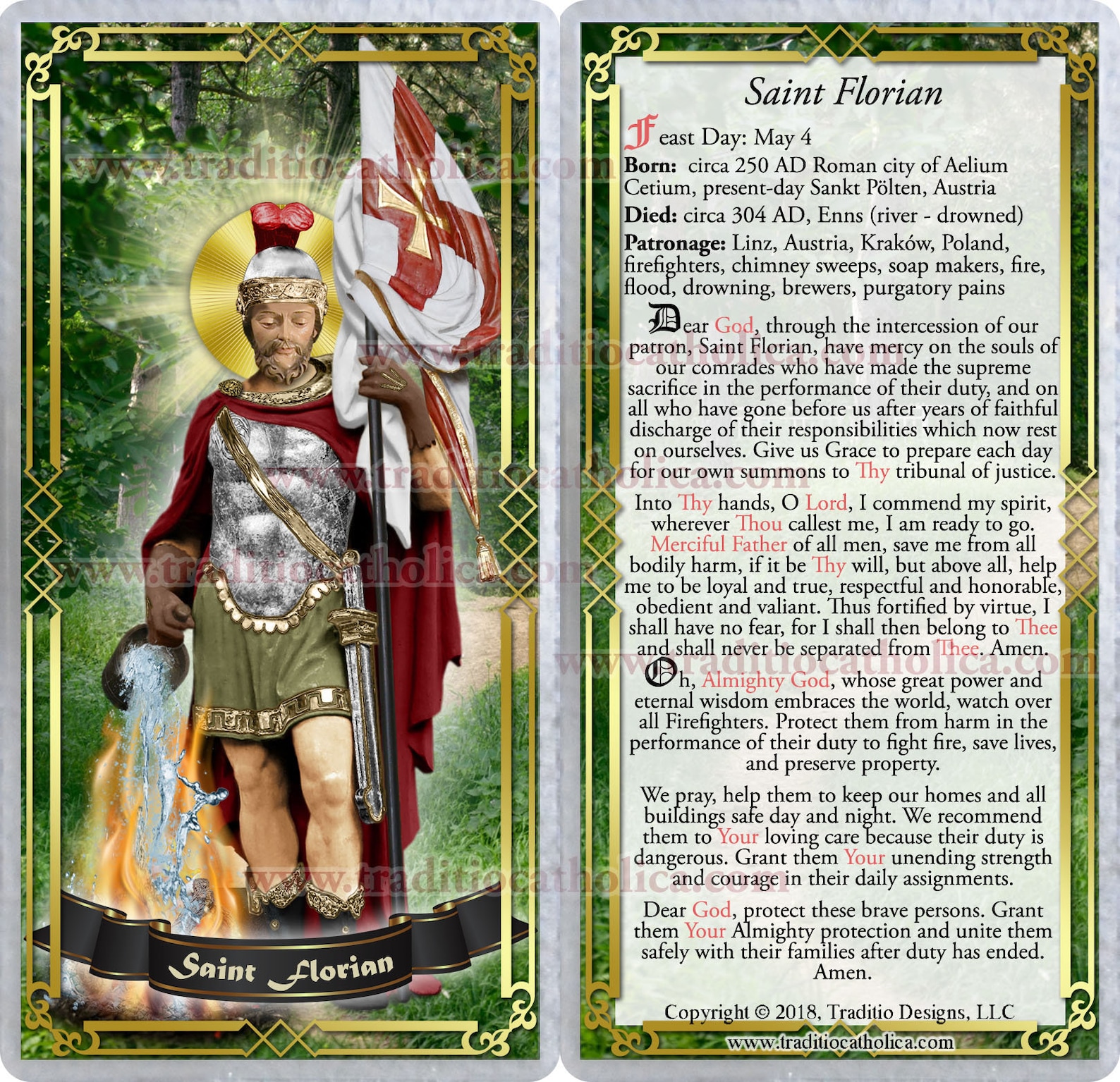 Saint Florian Laminated Holy Prayer Cards. Patron Saint of Etsy