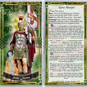 Saint Florian Laminated Holy Prayer Cards. Patron Saint of Firefighters