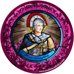 Saint Cornelius the Centurion, patron of soldiers Stained Glass round 4 inch refrigerator magnet. St. Cornelius stained glass art.