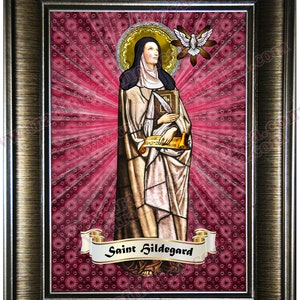Saint Hildegard von Bingen framed prints with silver or gold frame. Patron of female doctors. St. Hildegard 5x7 size picture.