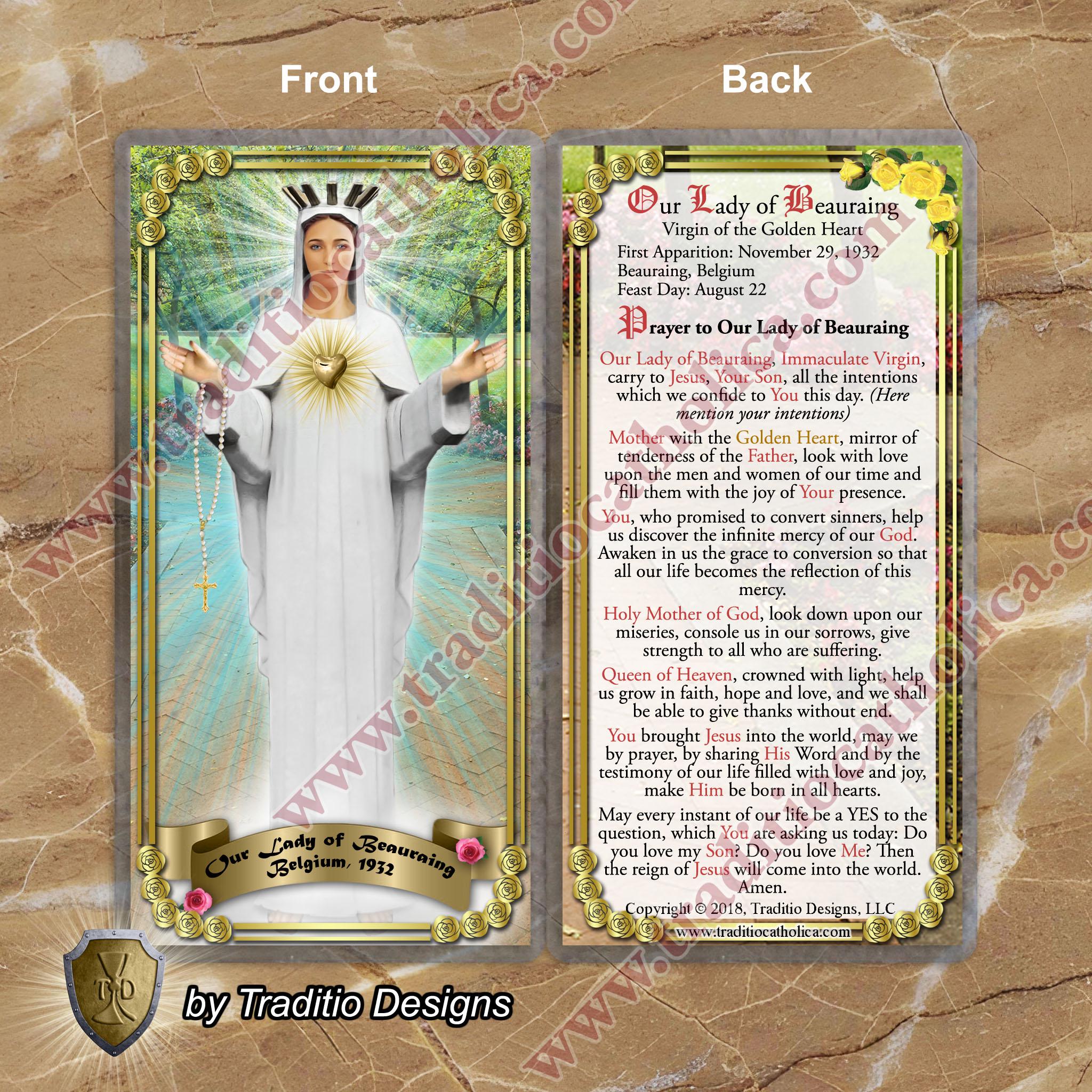 Our Lady of Beauraing Belgium Laminated Catholic Holy Prayer Cards ...