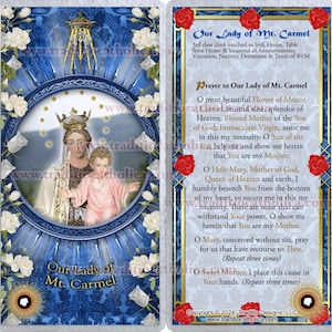 Our Lady of Mt Mount Carmel Laminated Catholic Holy Cards. Our Lady of ...