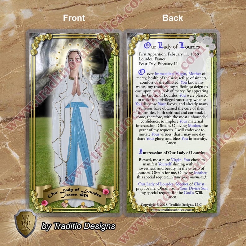 Our Lady of Lourdes Laminated Catholic Holy Prayer Cards. Our Lady of ...
