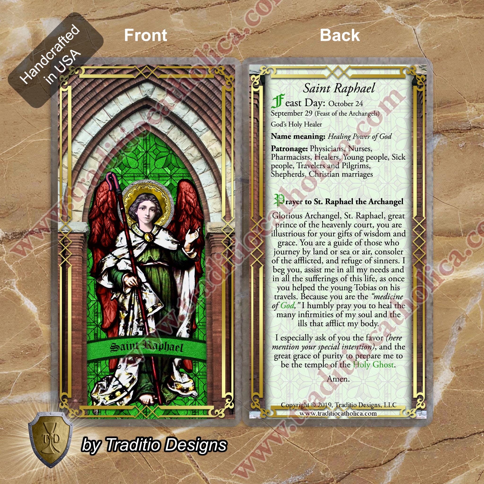 St. Saint Raphael Archangel Laminated Holy Prayer Cards. Stained Glass ...